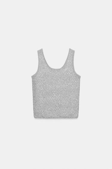 TOP EN MAILLE PAILLETTES FIL MÉTALLISÉ - Argent de Zara - Image 5