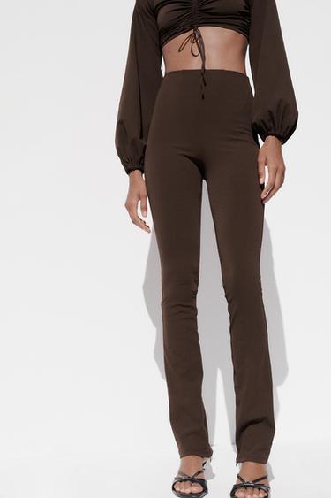 ELASTICATED LEGGINGS WITH ZIP - Dark brown by Zara - Image 2