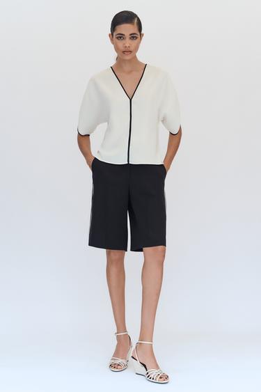 LONG CONTRAST PIPING BERMUDA SHORTS - Black by Zara