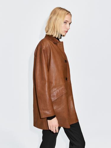 Zara Long nappa leather coat - Dark mink - Image 0
