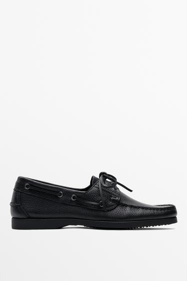 Zara Leather boat shoe - Black - Image 0