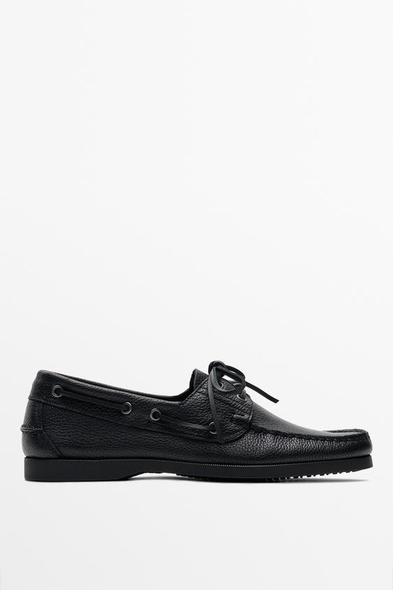 Zara Leather boat shoe - Black - Image 0