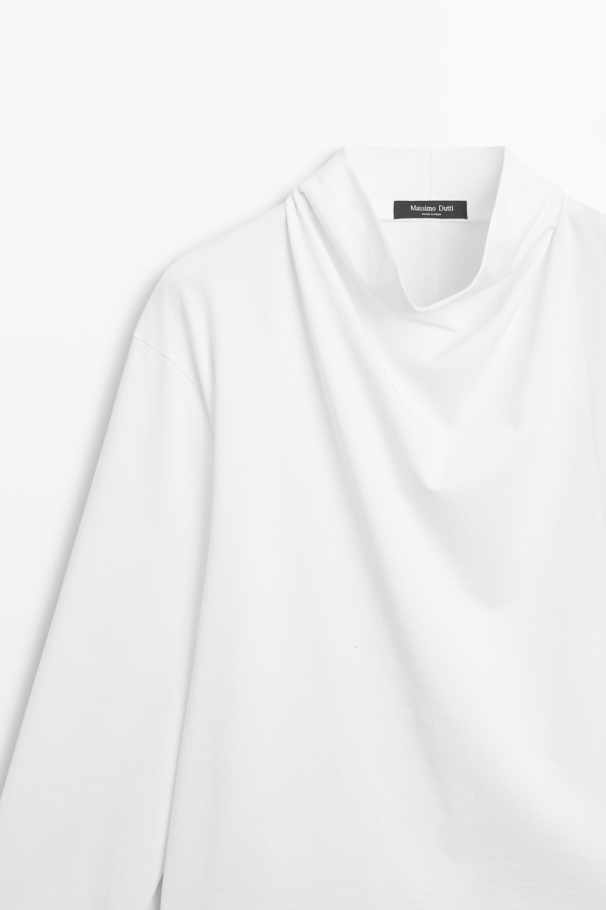 T-shirt 100 % coton à col drapé