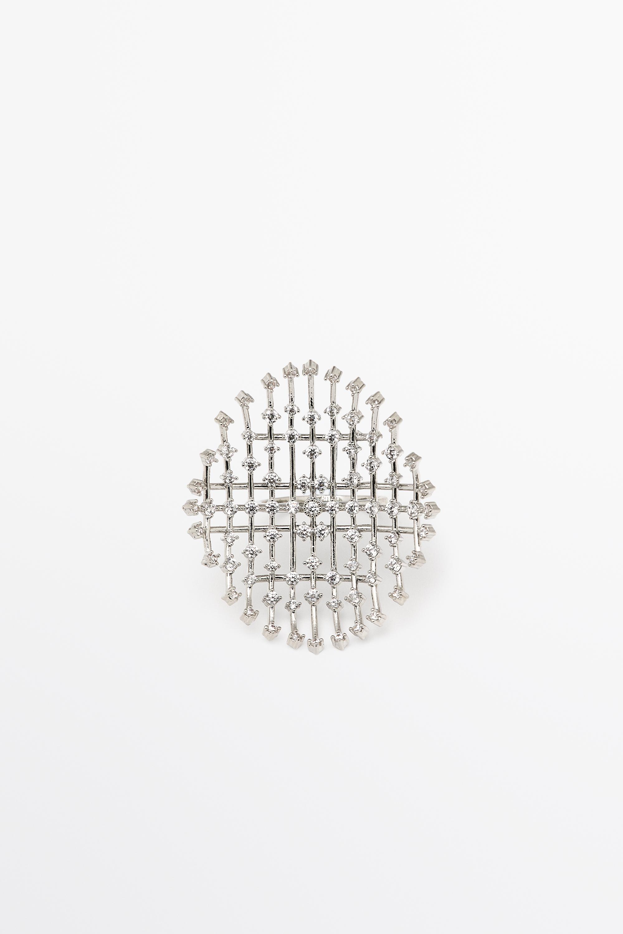 Panoramic rhinestone ring — Silver
