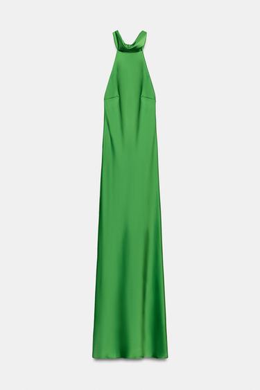 LONG SATIN DRESS WITH TIE - Emerald by Zara