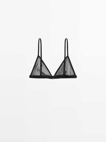 Zara Semi-sheer mesh triangle bralette - Black