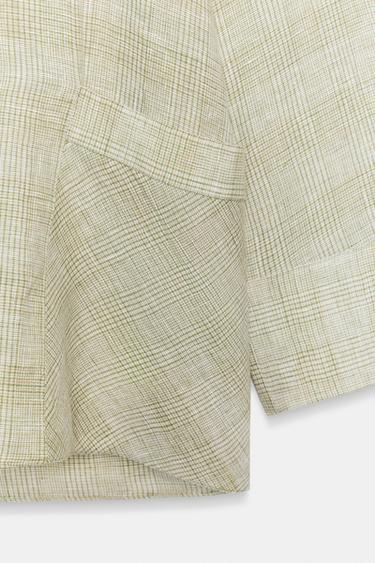 CHEMISE EN LIN À CARREAUX ZW COLLECTION - Vert de Zara - Image 5