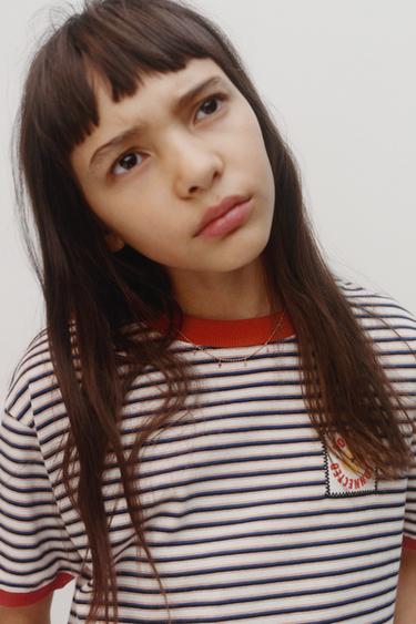 STRIPED T-SHIRT WITH LABEL - 013 by Zara