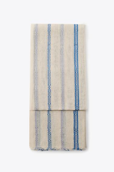 Zara LINEN STRIPED SCARF - Ecru