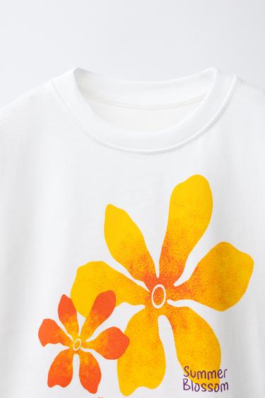T-SHIRT À IMPRIMÉ FLEURI - Blanc de Zara - Image 2