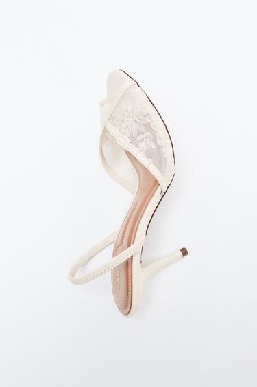 MESH EMBROIDERED HEELED SANDALS - White by Zara