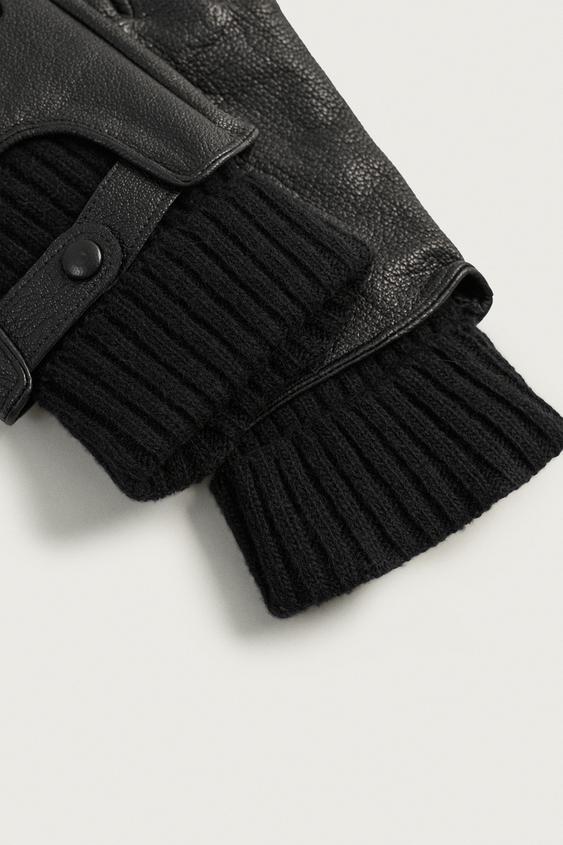 MITAINES EN CUIR COMBINÉES - Noir de Zara - Image 4