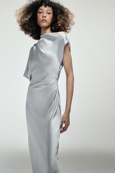 ASYMMETRIC SATIN DRESS - Steel by Zara