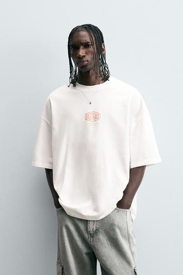 Zara WASHED PRINTED SWEATSHIRT - Oyster-white