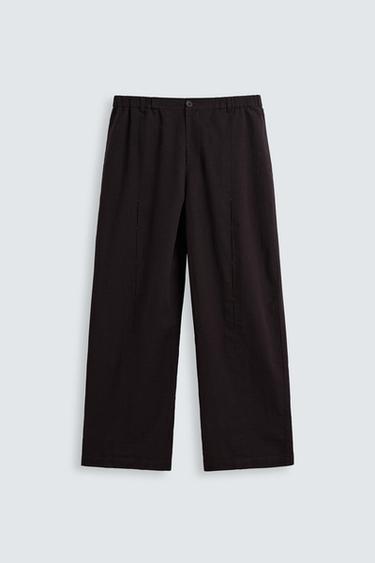PANTALÓN ALGODÓN - LINO PLIEGUES - Marrón oscuro de Zara