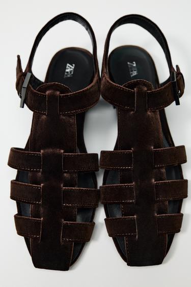 VELVET EFFECT CAGE SANDALS - Brown by Zara