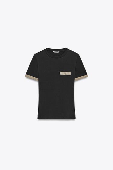 METALLIC THREAD T-SHIRT - Black by Zara
