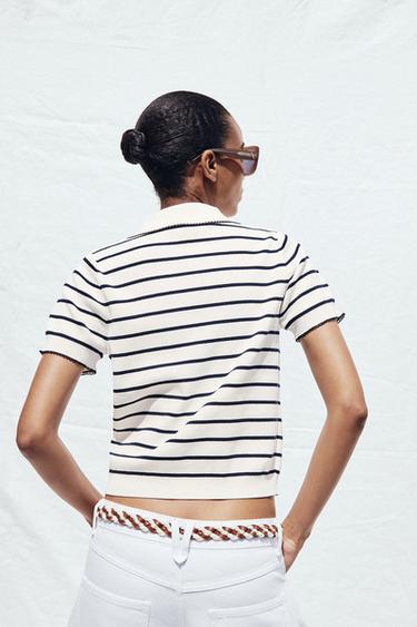 KNIT TOP WITH PIPING - striped by Zara - Image 4