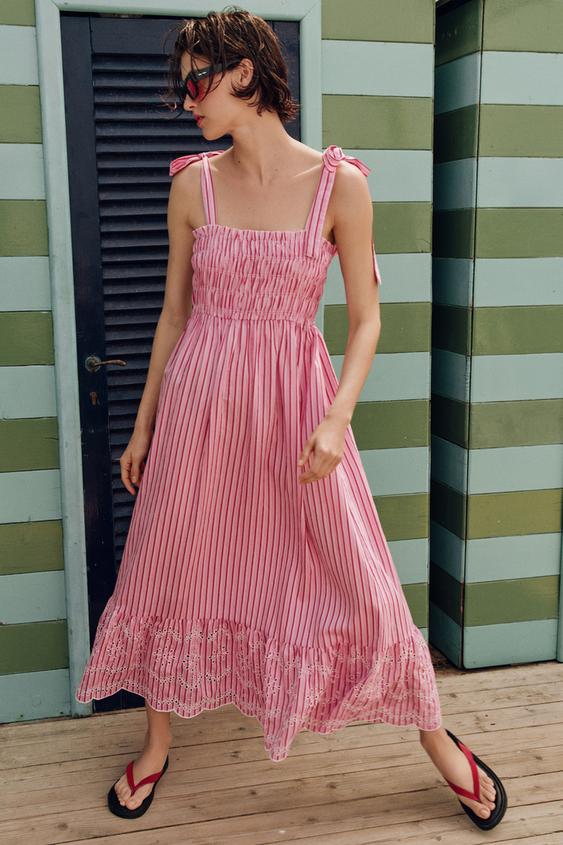 red and white striped dress zara Very Goods | MIDI - View all-DRESSES-WOMAN 178 cmDress made from a cotton blend yarn STRIPED TIED MIDI DRESS -