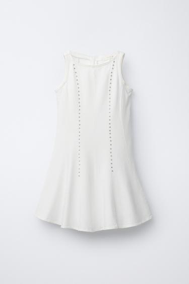 Zara STUDDED DRESS - Oyster-white