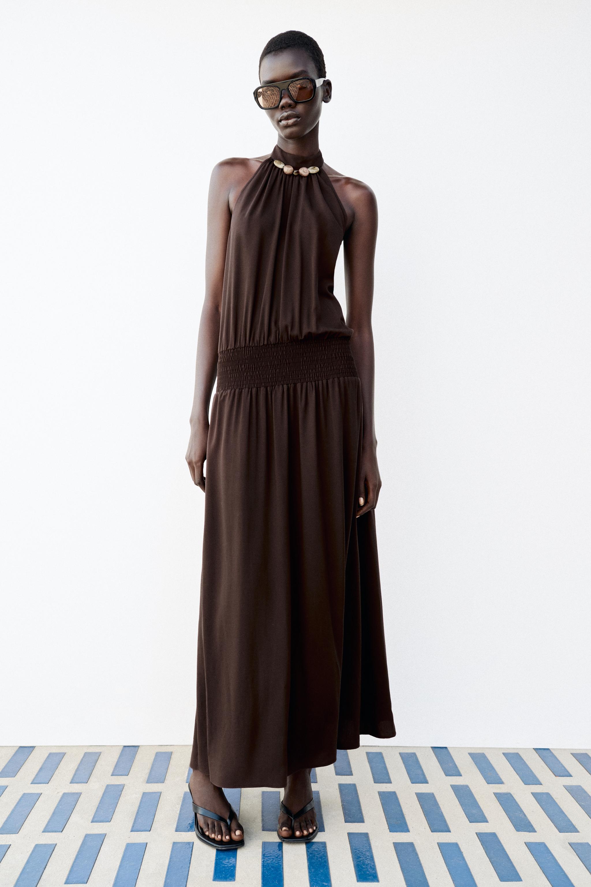 zara halter dress FOR SALE Back fastening with hidden buttons. ZW COLLECTION SATIN EFFECT HALTER