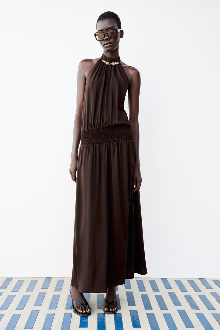 BEADED HALTER DRESS