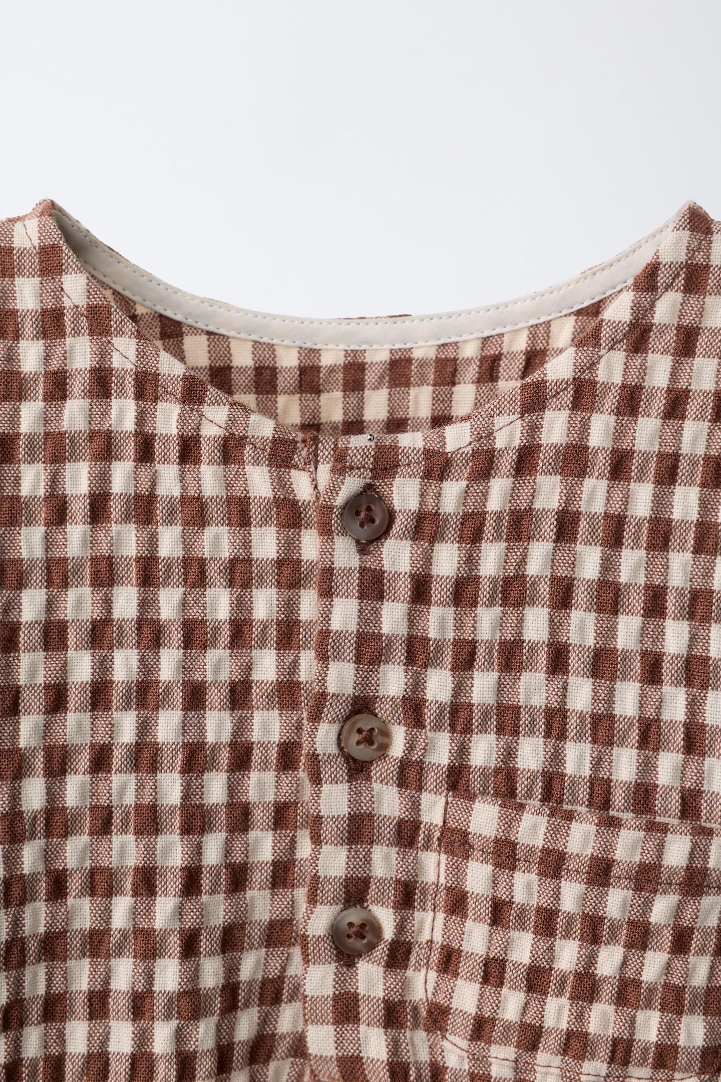 Боди Gingham Texture для детей — Zara, цвет: Коричневый — фото 3