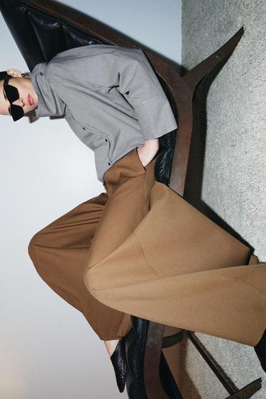 ZW COLLECTION VOLUME WIDE-LEG TROUSERS - Caramel by Zara - Image 4