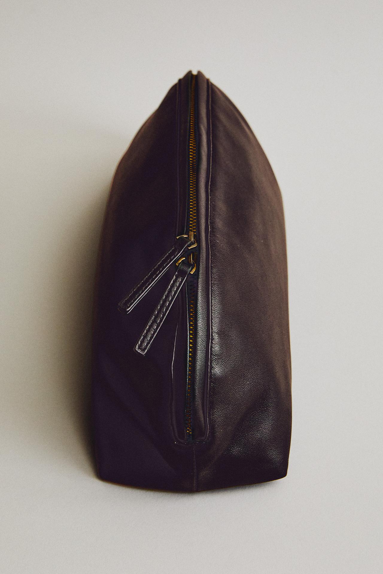 LARGE NAPPA LEATHER CRESCENT MAKEUP BAG — Burgundy Red