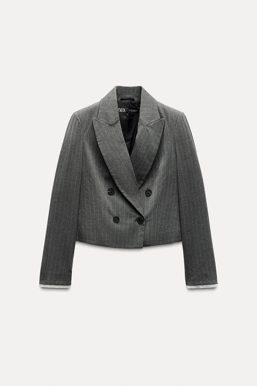 外交官風ストライプラップブレザー - グレー | ZARA Japan / 日本 