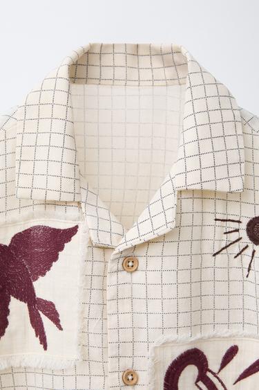 CHEMISE À CARREAUX ET PIÈCES - Marron / Écru de Zara - Image 2