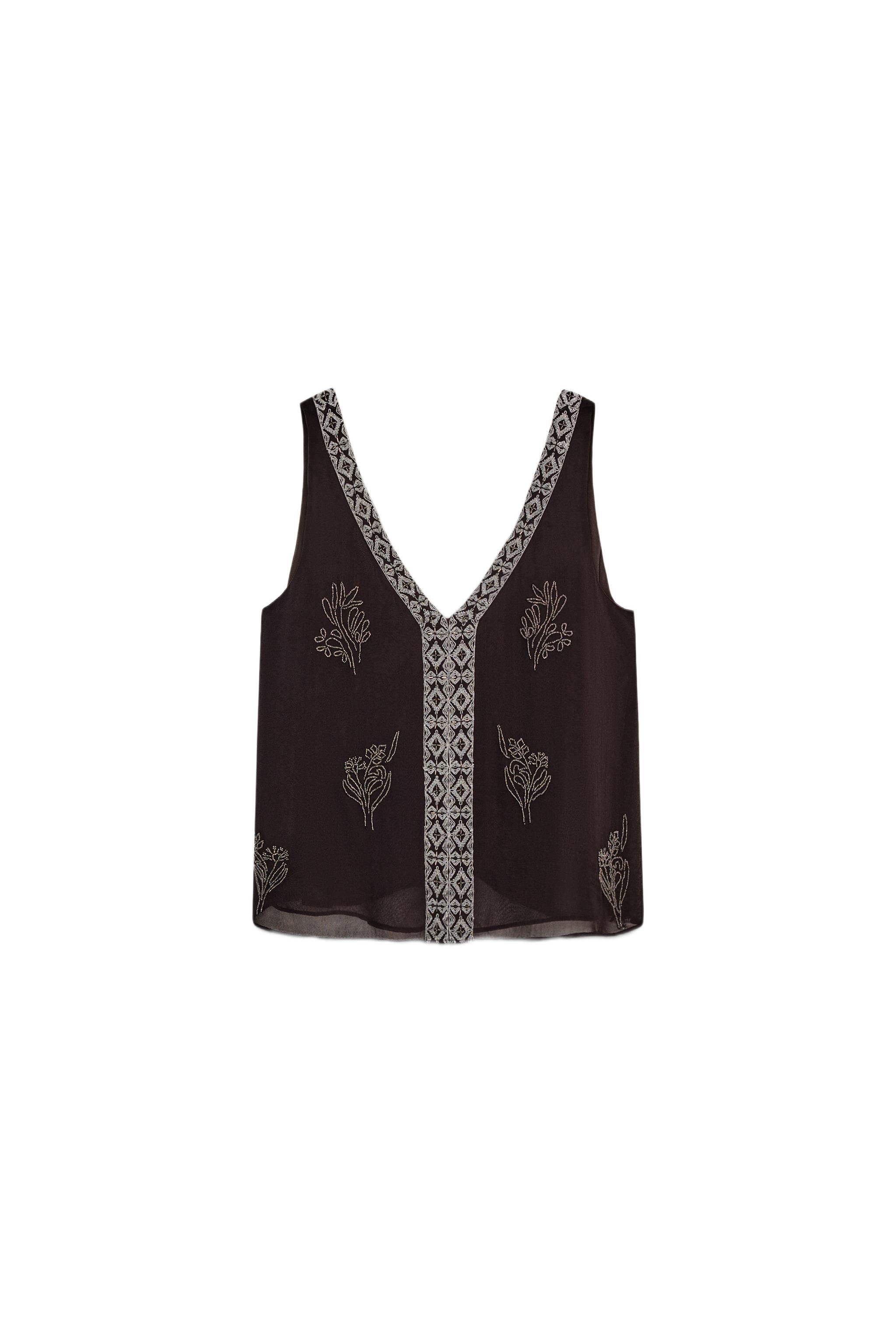 EMBROIDERED TOP ZW COLLECTION LIMITED EDITION - Anthracite grey