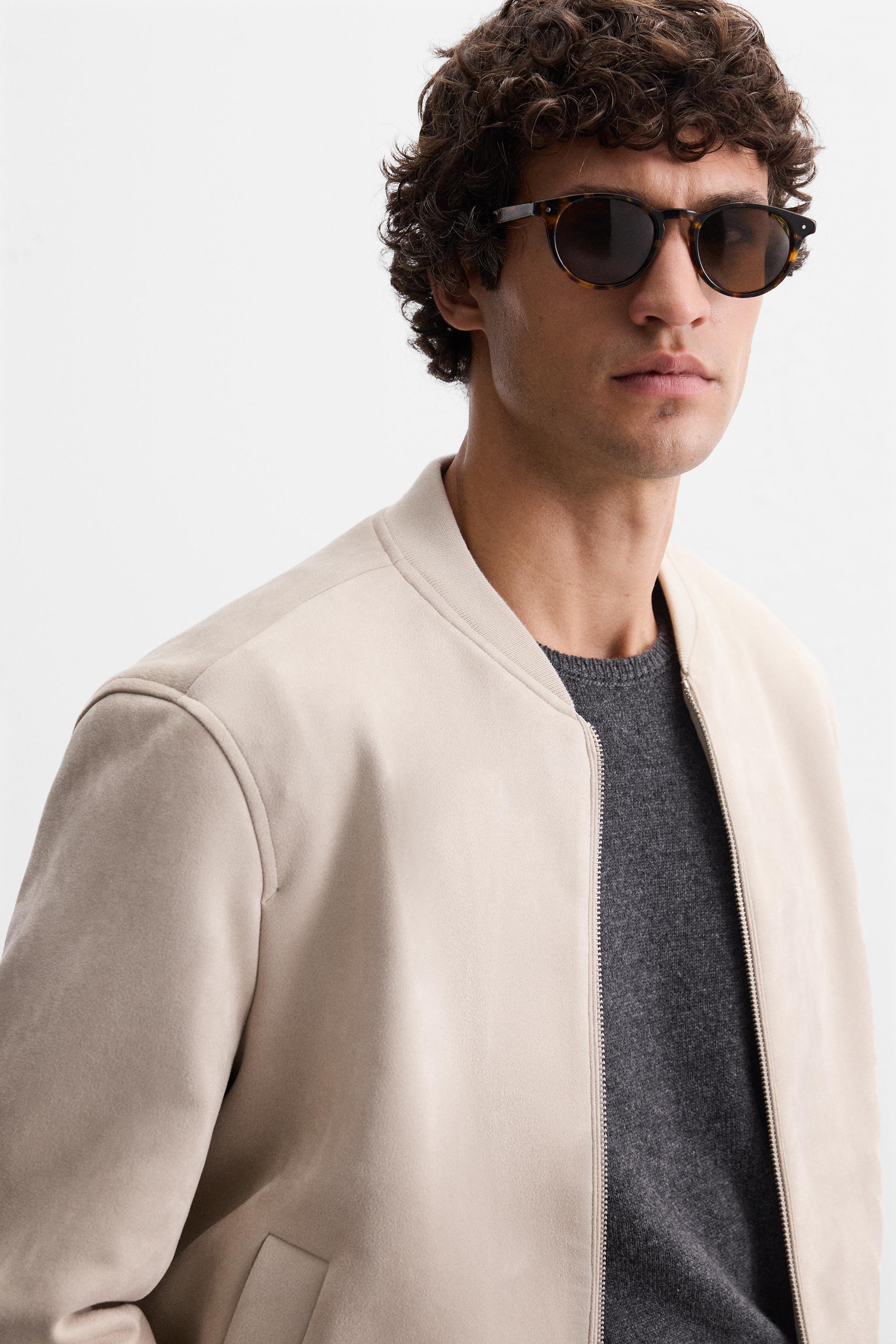 FAUX SUEDE BOMBER JACKET - Stone | ZARA United States