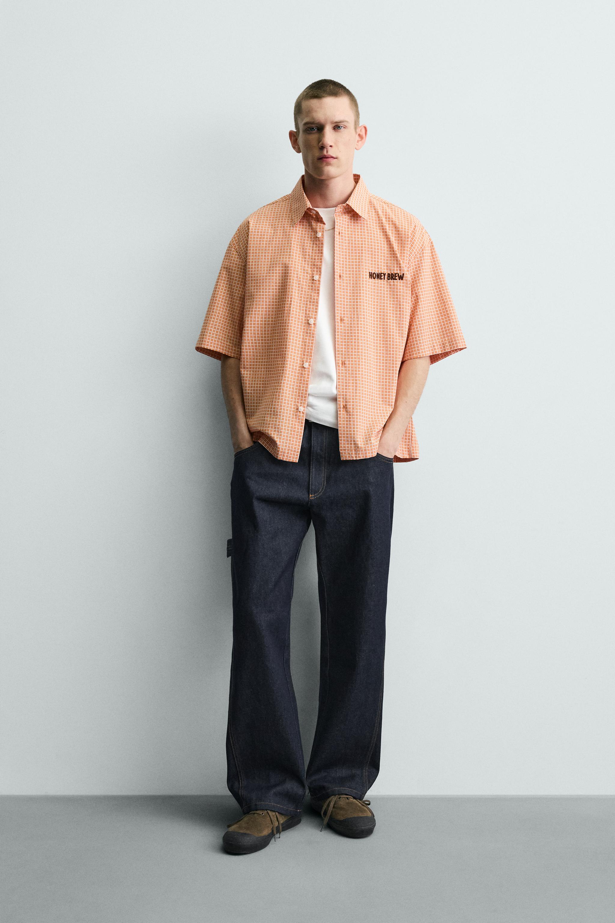 CHECK SHIRT WITH CONTRAST EMBROIDERY - white-orange | ZARA Spain