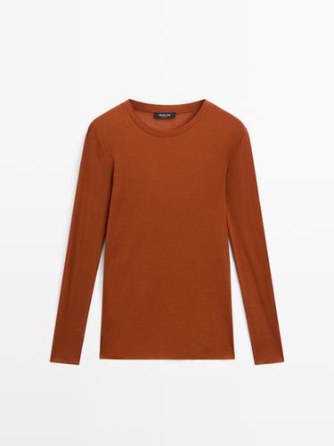 Zara Lightweight regular fit long sleeve T-shirt - Burnt orange - Image 0