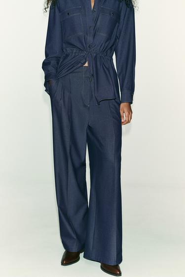 STITCHED WIDE-LEG TROUSERS - Indigo by Zara