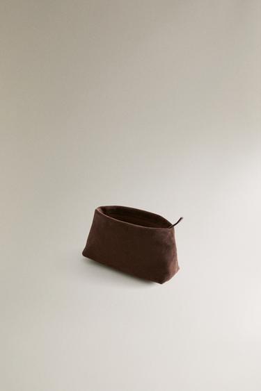 SMALL SPLIT LEATHER WASH BAG - Chocolate Brown by Zara - Image 3