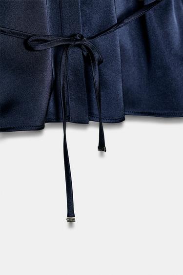 SATIN BLOUSE WITH THIN BELT - Navy blue by Zara - Image 7