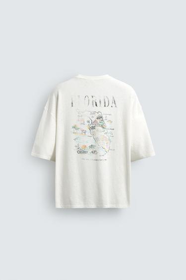 T-SHIRT DÉLAVÉ COTON ET LIN FLORIDE - Blanc de Zara - Image 8