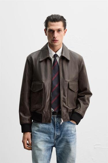 WASHED LEATHER JACKET - Dark brown by Zara