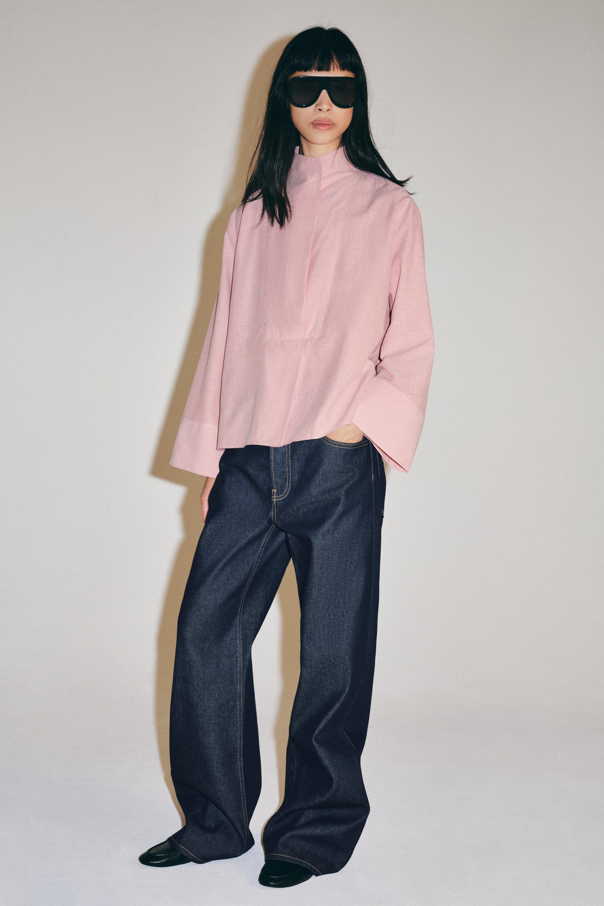 Zara ZW COLLECTION ÇİZGİLİ GÖĞÜS DETAYLI GÖMLEK görsel 5
