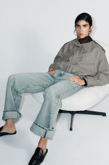 Zara ZW 系列中腰寬鬆吊襠牛仔褲 - 淡藍色