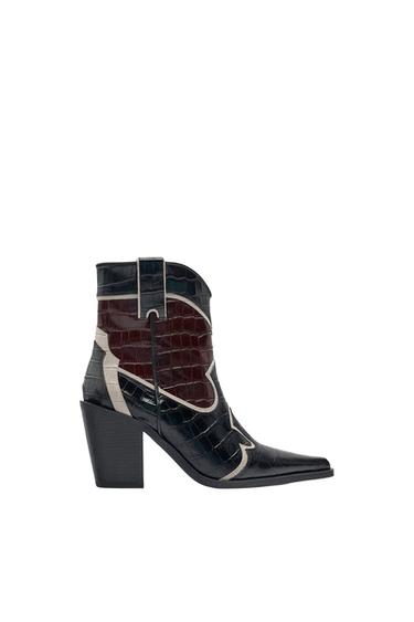 LEATHER HEELED COWBOY ANKLE BOOTS
