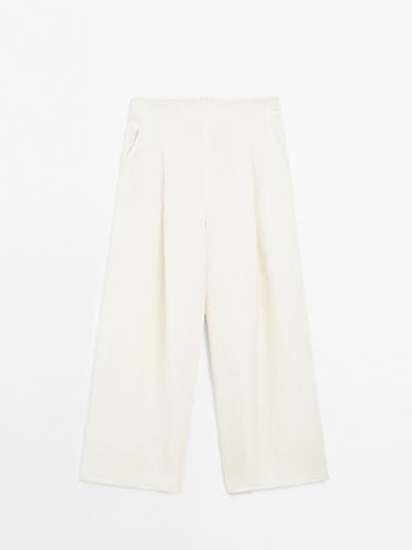 Pantalon large 100 % lin - STUDIO - Écru de Zara