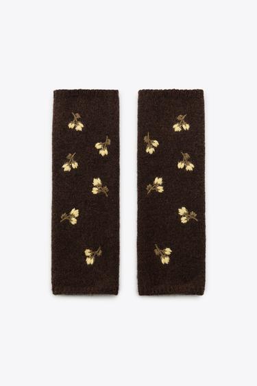 MITAINES EN MAILLE BRODÉES FLEURS - Marron de Zara - Image 1