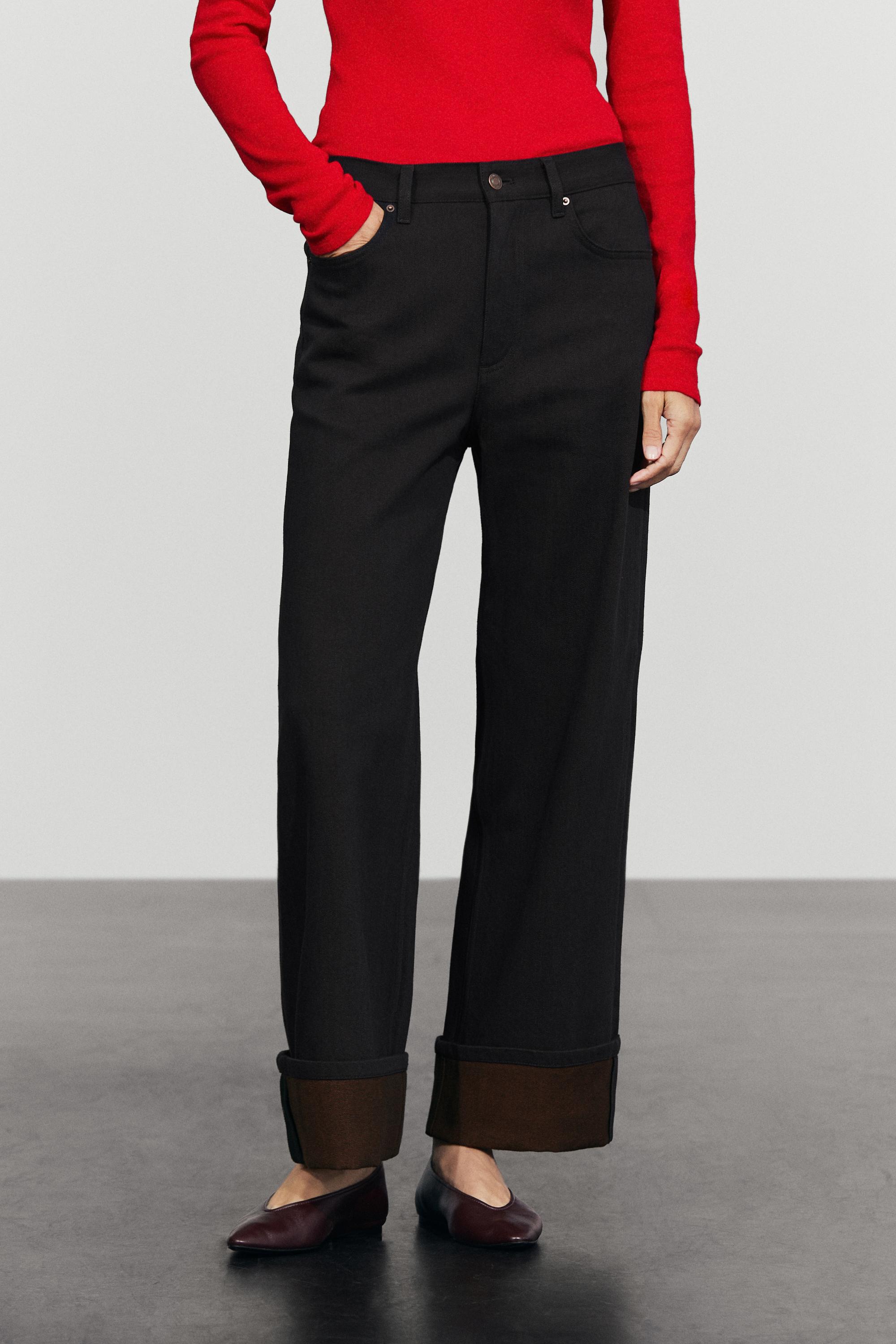 Jean wide leg taille moyenne à revers