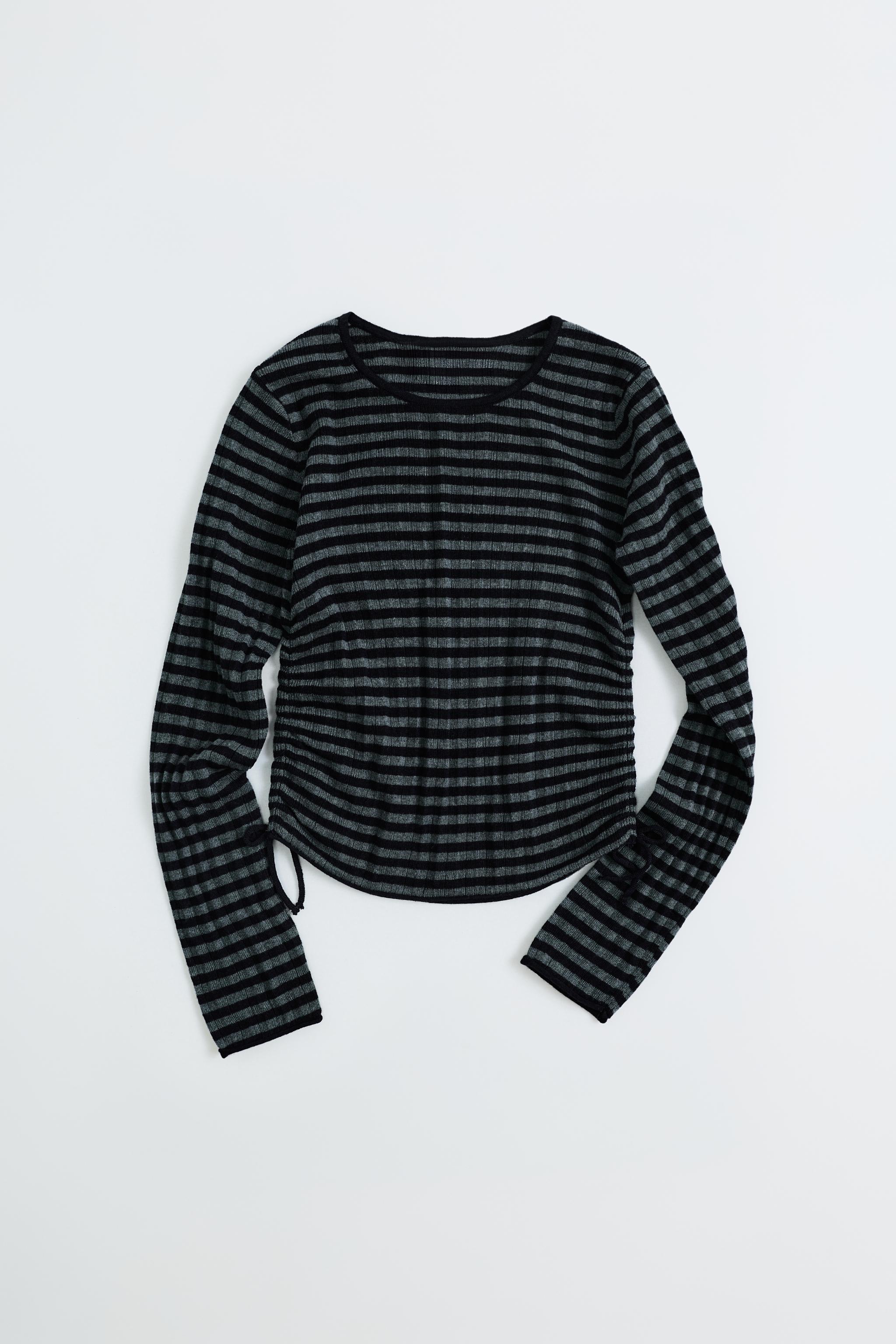 STRIPED KNIT GATHERED SWEATER — Blues