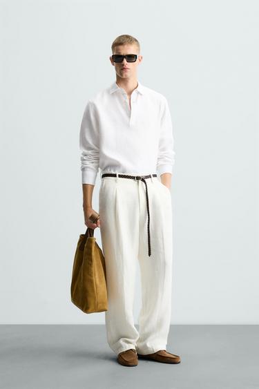 100% LINEN POLO SHIRT LIMITED EDITION - White by Zara - Image 0