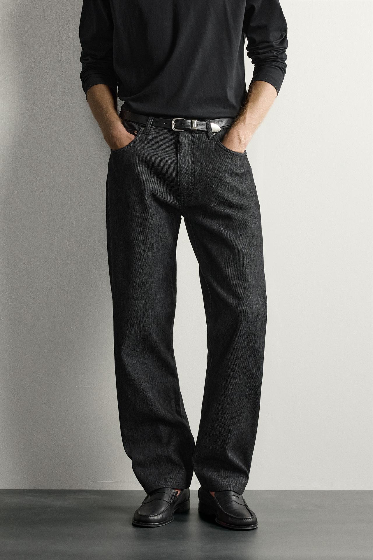 THERMAL STRAIGHT FIT JEANS — Black