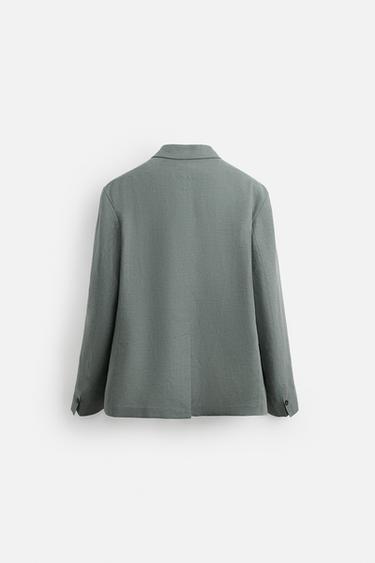 DOUBLE-BREASTED 100% LINEN SUIT BLAZER - washed green by Zara - Image 7